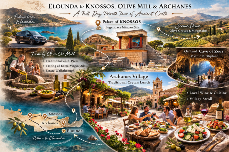 From Elounda: Visit Knossos Palace, Olive Mill, Zeus Cave and Lunch at Archanes Village – 1161821